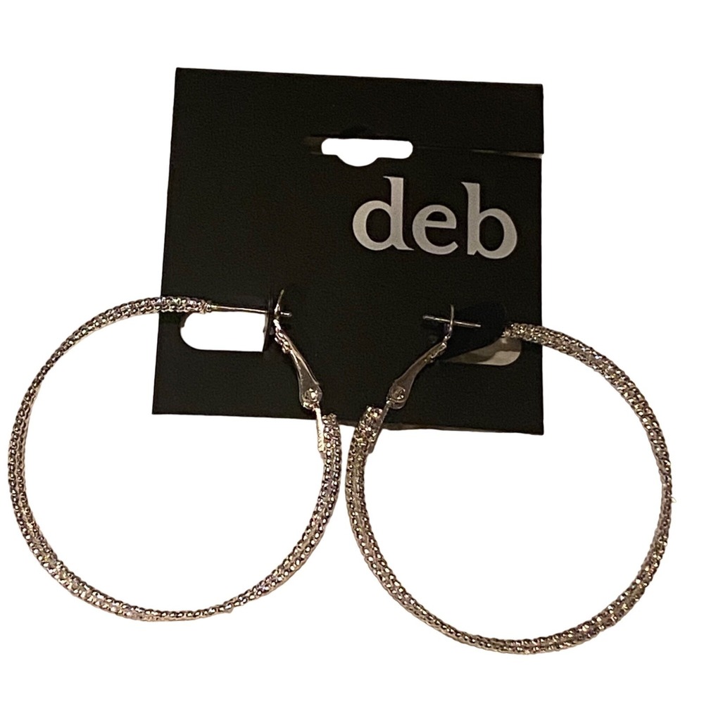 Deb Hoop Earrings Women‎ Silver Tone Textured Large Round Fashion Jewelry
